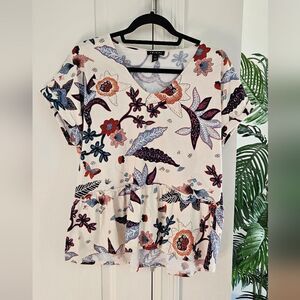 Tribal Cream and Pink Peplum Blouse